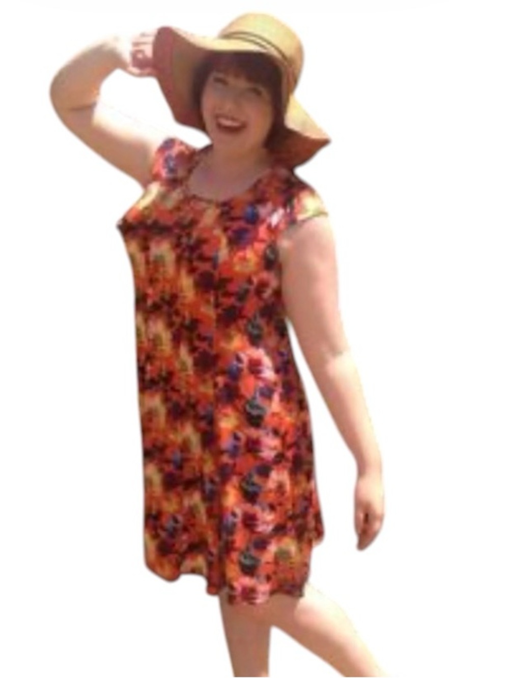 Gabby Skye Orange Pleated Floral Shift Dress Size 12